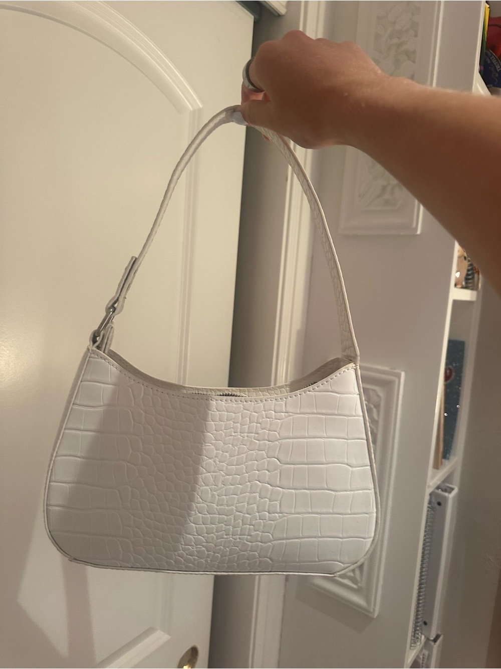 Urban Outfitters White Croc-Embossed Shoulder Bag